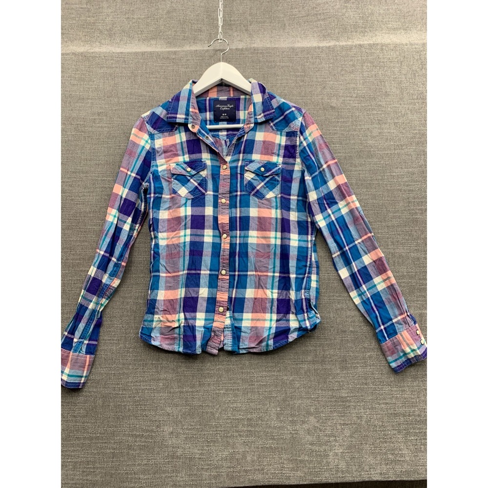American Eagle Outfitters Shirt Womens Medium Multicolor Plaid Snap Front Casual